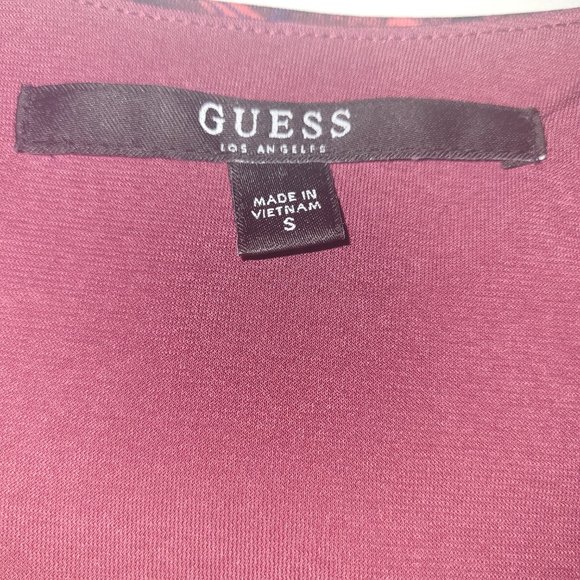 Guess Women's Burgundy V-Neck Dress Front Overlap Size S/CH - Picture 5 of 7